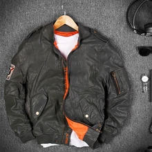 Мужские Куртки из натуральной овчины, тонкие кожаные куртки пилота размера плюс, мужские кожаные куртки