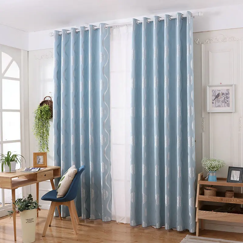 Modern Style Sliver Water Wave Jacquard Blackout Curtains Cotton Linen Leaves Printed Drapes for Living Room Window Treatment | Дом и сад