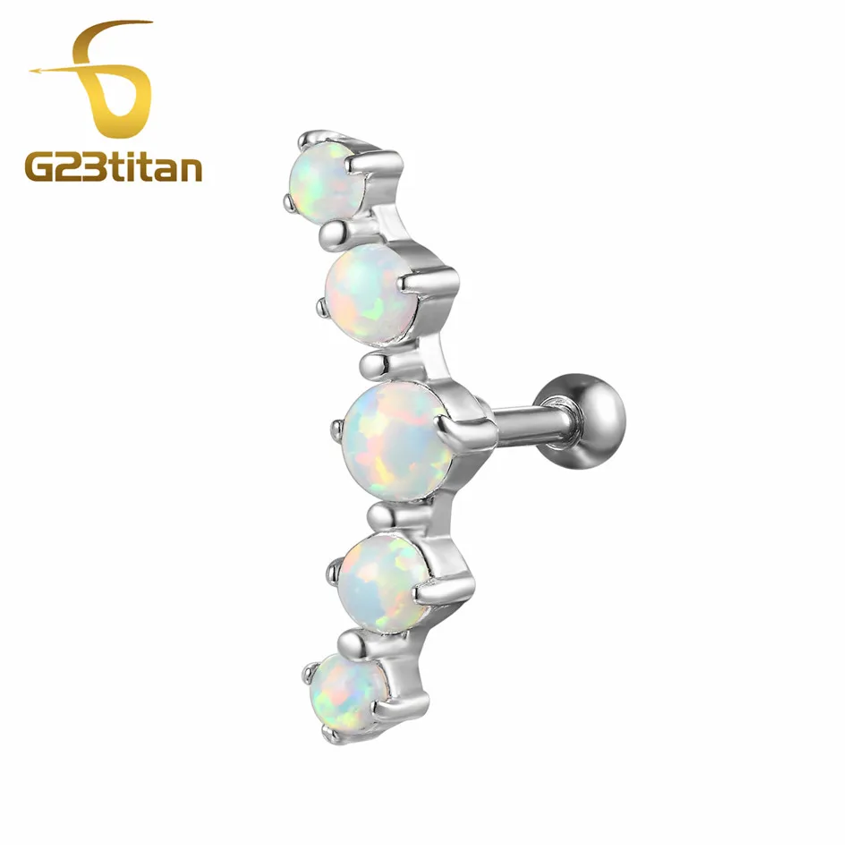 

G23titan Opal Stone Ear Helix Tragus Cartilage Piercing Labrets Studs 16g Titanium Barbell Ear Earrings Body Pircing Jewelry