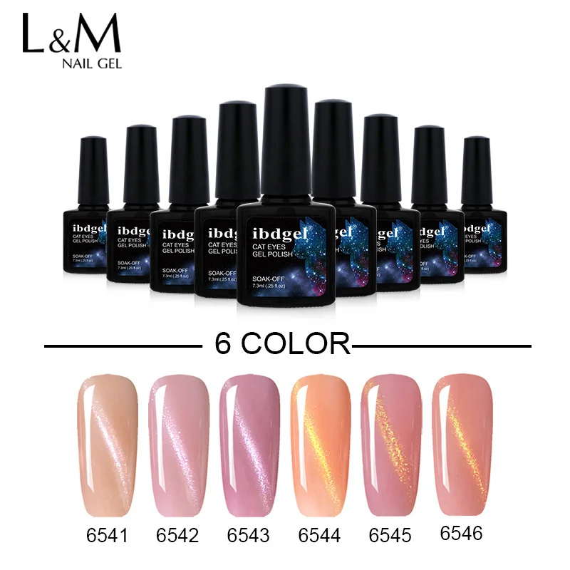 6pcs ibdgel Pink Color Cat Eye Nail Gel Polish 7.3 ml Nail Art UV Gel
