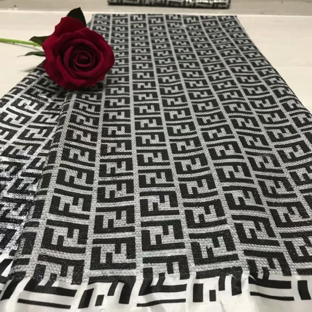 

2019 French Print Nigerian sequins sequence net African tulle mesh lace fabric high quality for party dress 5yards/lot YL1119