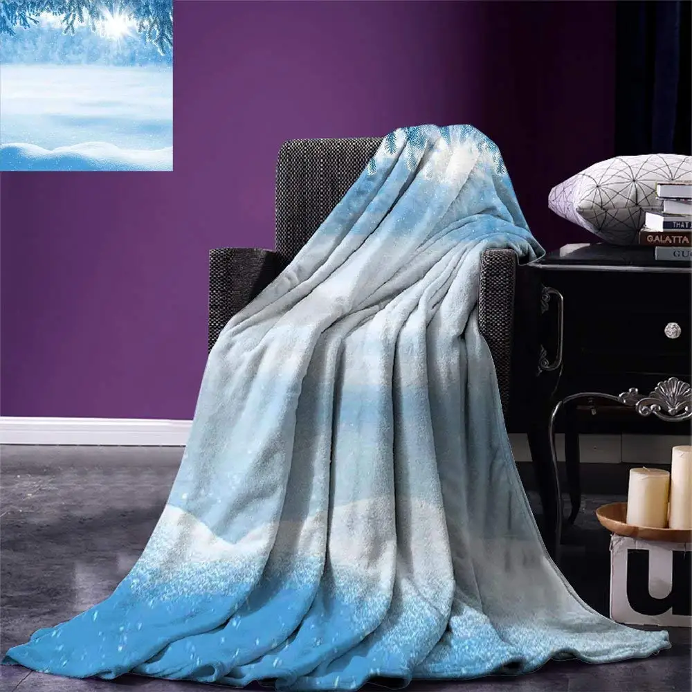 

Blanket Psychedelic Winter Background with Snow Drifts and Cold Pine Branch Image Warm Microfiber Blanket White