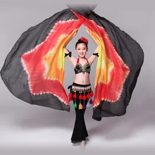 Детские реквизиты для танцев шелк сценическое представление Цветные Крылья с палочками полукруг Танец Живота Шелковые Вуали для девочек