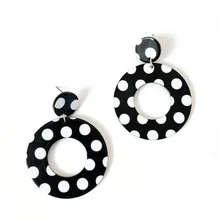 Европейский Американский стиль черные и белые точки смолы прямоугольные каплевидные геометрические серьги-гвоздики