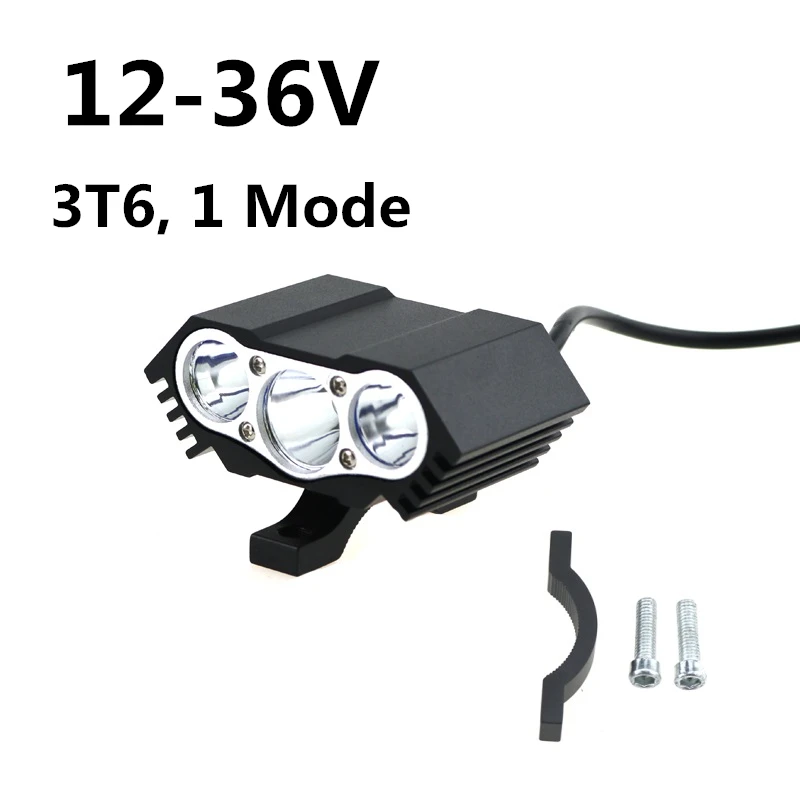 

12V-24V-36V Electric Bicycle Light 1 Mode Ebike Light Motorcycle Lights Bright 30W 3x XML T6 Electric Bicycle Lights