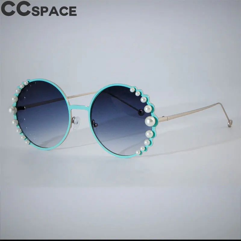 Роскошные жемчужные круглые солнцезащитные очки для женщин, сексуальные Оттенки UV400, винтажные Брендовые очки, дизайнерская мода 47746 - Цвет линз: Зеленый