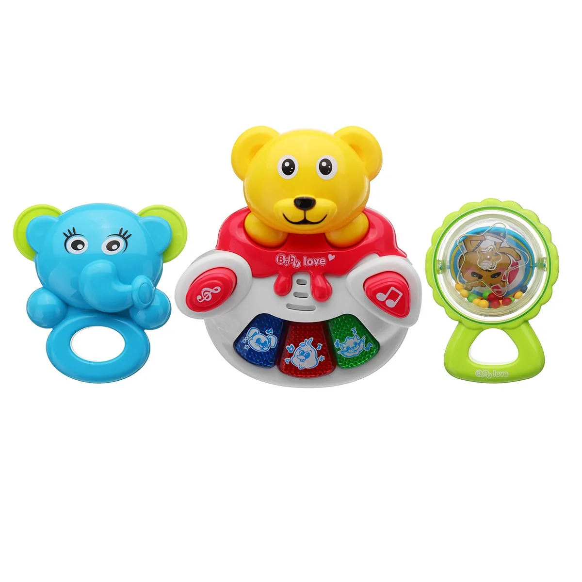 Baby Rattles Toys 3pcs Teether Music Light Hand Shake Bed Bell Newborns