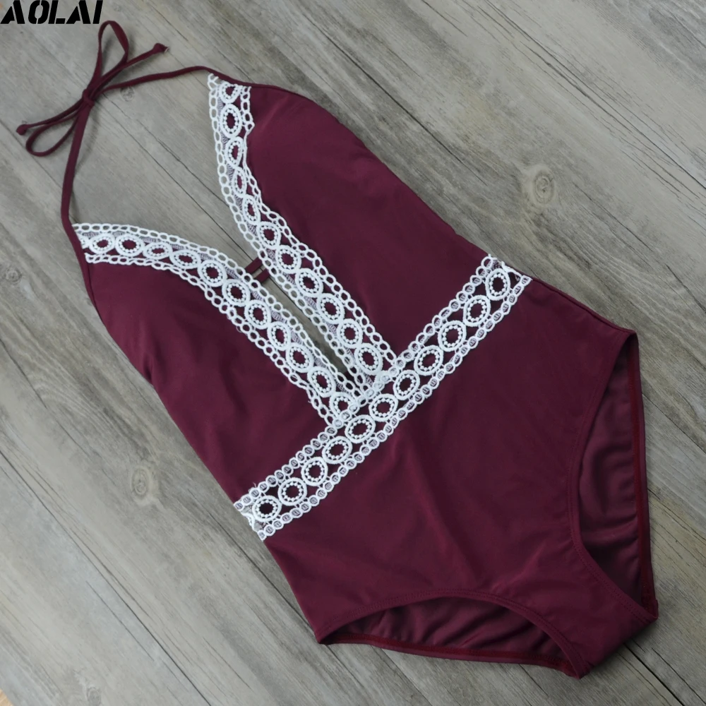 patchwork lace one piece swimming bottom