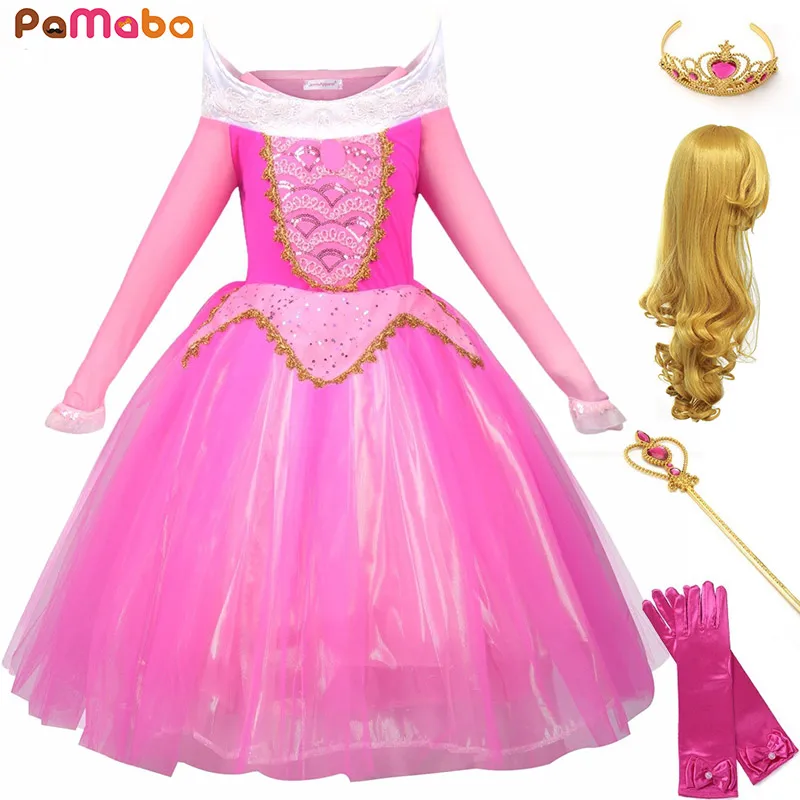 PaMaBa Детский карнавальный костюм принцессы платье Авроры для девочек спальный Красота Хэллоуина; Косплэй кофта с длинными рукавами; вечерние платья для девочек