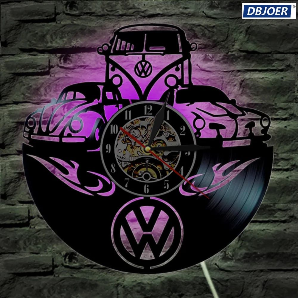 

Volkswagen Car LED Vinyl Record Wall Clock Fan Art Handmade Decor Original Gift Unique Decorative Vinyl Clock