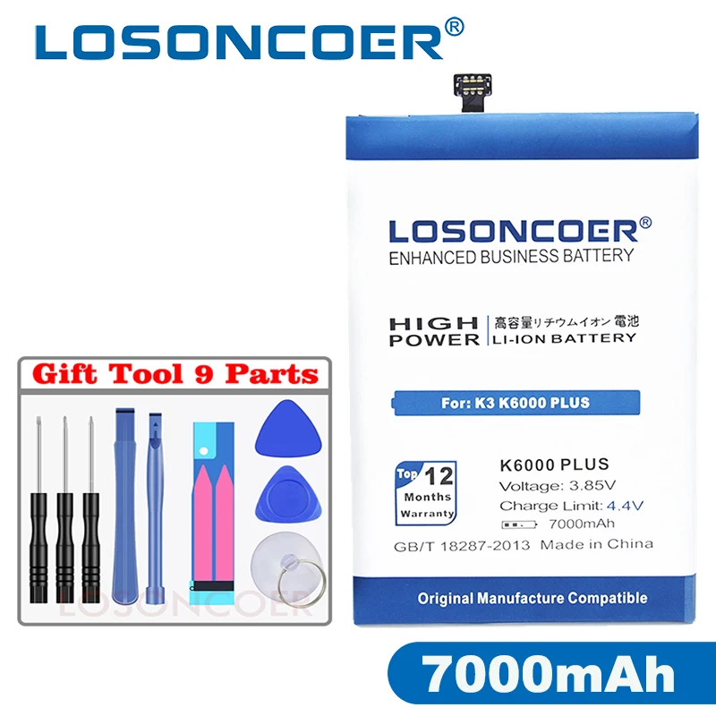 

LOSONCOER 7000mAh K3 PLUS High Quality Battery For OUKITEL K3 Plus Smart Phone Batteries +Gift tools +stickers