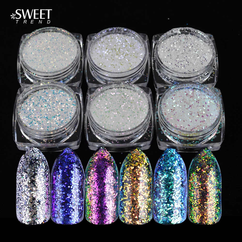 Набор из 6 коробок с блестками для ногтей Русалочка цветной порошок маникюра