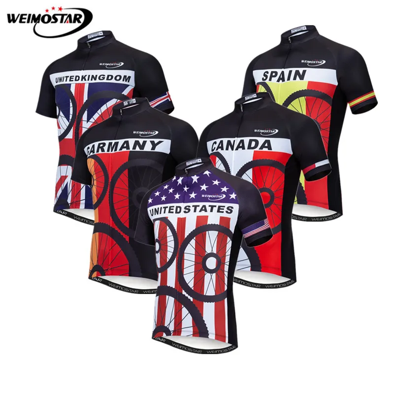 cheap Weimostar USA Spain UK Team Sports Cycling jersey Short Sleeve Bike MTB Jersey Men Summer Pro Bicycle Jersey Shirt Ropa Ciclismo