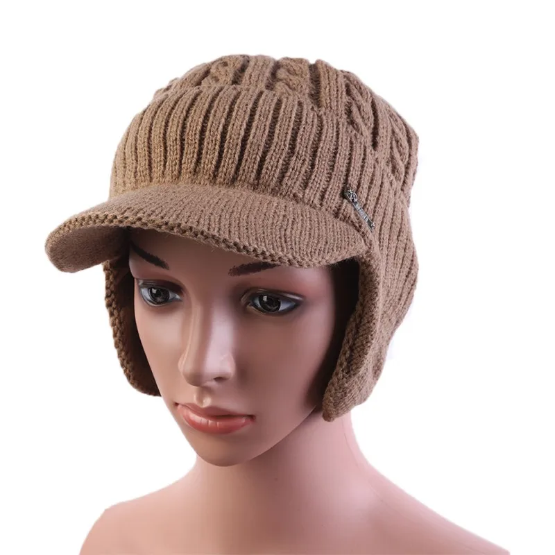 

Winter Hat Men Knitted Thick Fluffy Cap Solid Ear Protector Apparel Outdoor Camping Cap