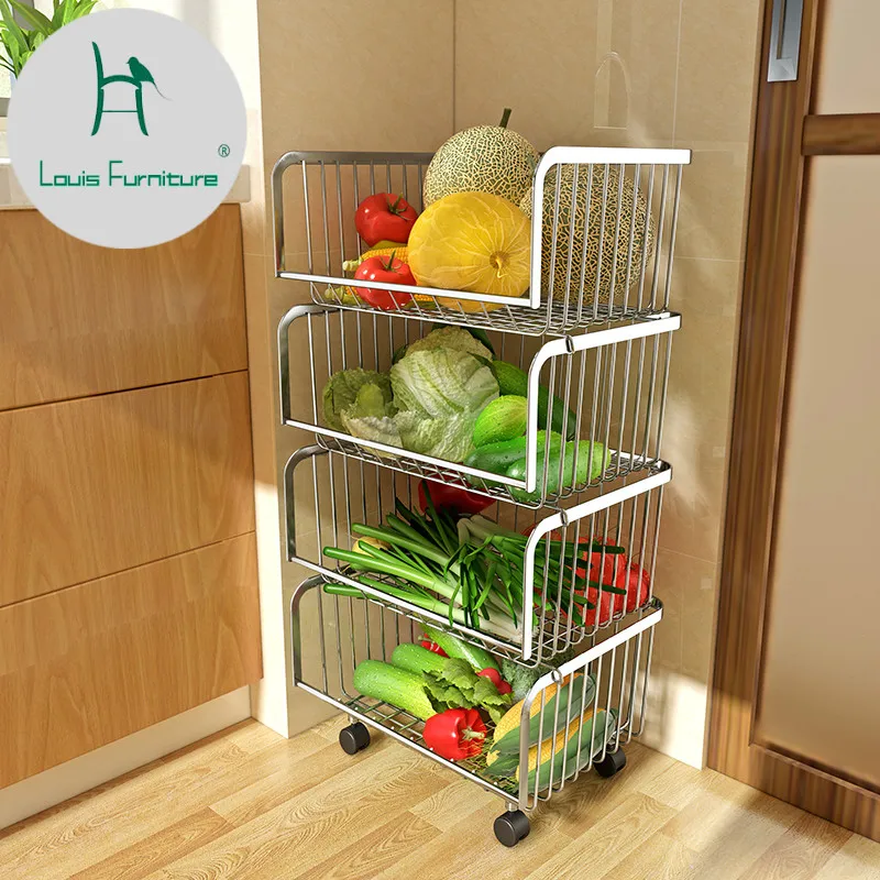 

Louis Fashion Cart 304 Stainless Steel Kitchen Vegetable Fruit Basket Rack Floor Multi Layer Fruits and Vegetables