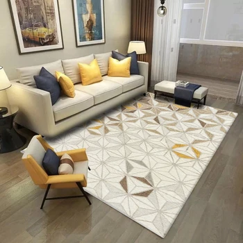 

Nordic Minimalist Area Rug and Carpet For Living Room Bedroom Modern Yellow Grey Geometric Large Anti-Slip Bedside Floor Mats
