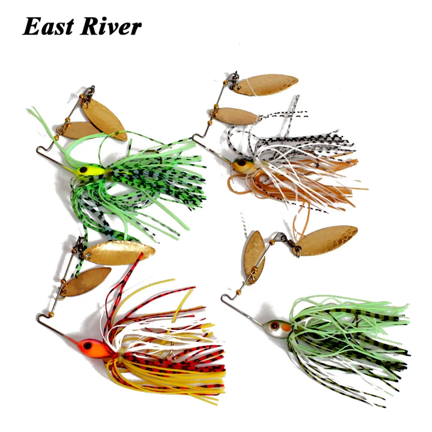 4 Pieces Spoon Bait Fishing Lure Spoon Rubber jig Willow Blade Fresh Water Shallow Water Bass