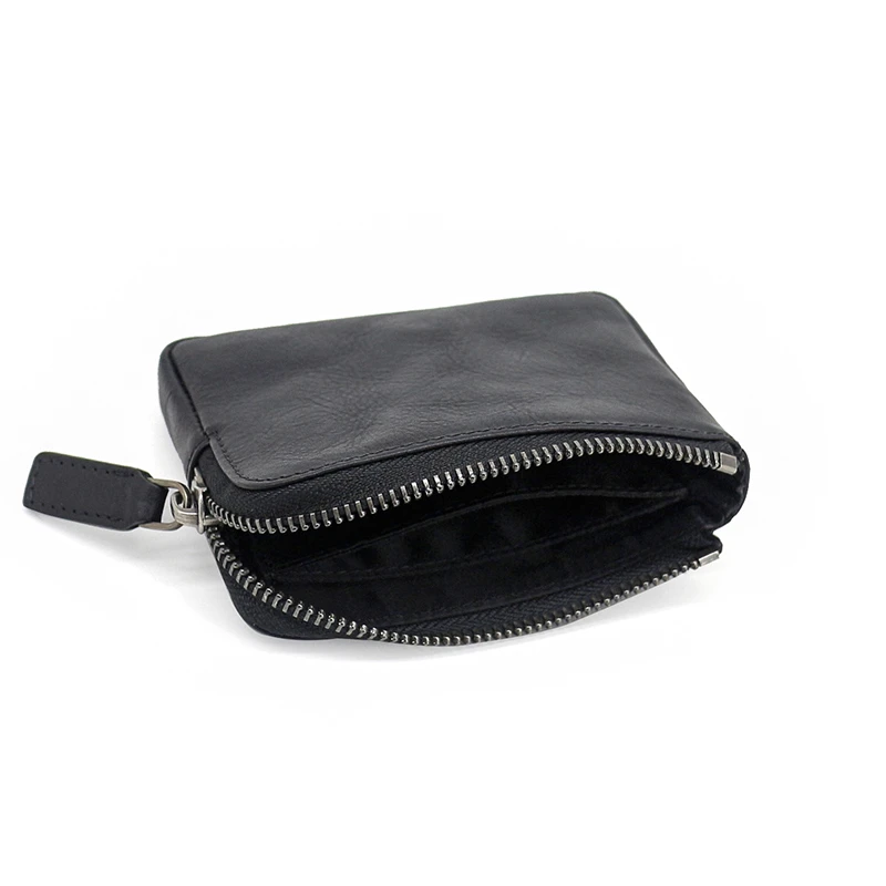 Zipper Wallets Women Genuine Leather Men Coin Purses Vintage Small Change Purses Wrinkled Cowhide Pouch Credit Card Money Bag