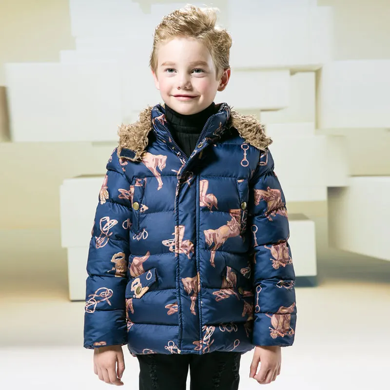 Зимняя куртка с капюшоном для мальчиков; детское теплое хлопковое Стеганое пальто для мальчиков; модная верхняя одежда для детей 3-8 лет - Цвет: Синий