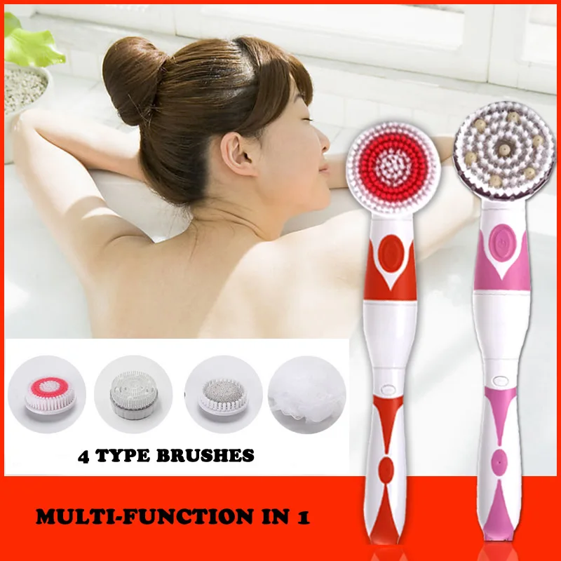 Kaufen NEUE 4 In 1 Elektrische Bad Pinsel Langen Griff Wasserdicht Körper Reinigung Pinsel Massage Hause Dusche Reinigen Spa system Gesundheit Pflege