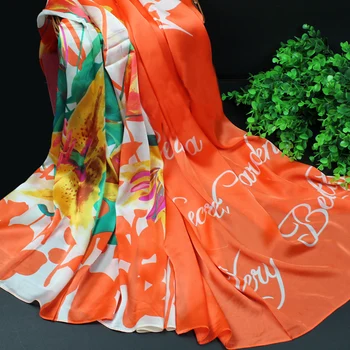 

Silk Scarf Women Print Flower Birds leaf chains Silk Shawls and Scarves