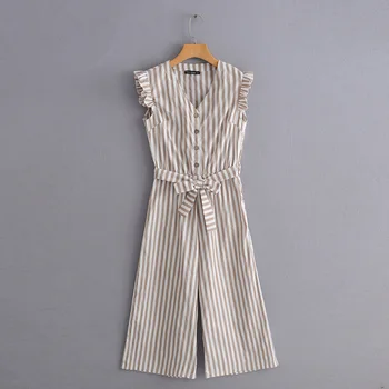 

Summer 2019 New European and American Style Slim Pants Striped High-waist Broad-legged Pants