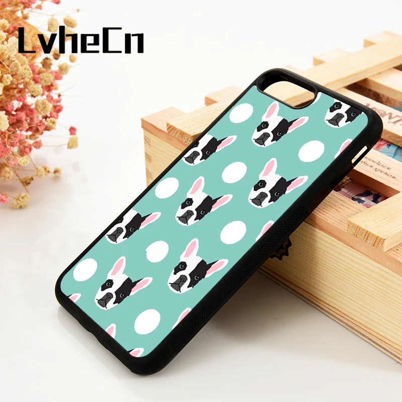 

LvheCn 5 5S SE 6 6S Phone Cases For iPhone 7 8 PLUS X Xs Max XR French Bulldog Pattern Polka Dogs Dog Head Funny Lover Frenchie