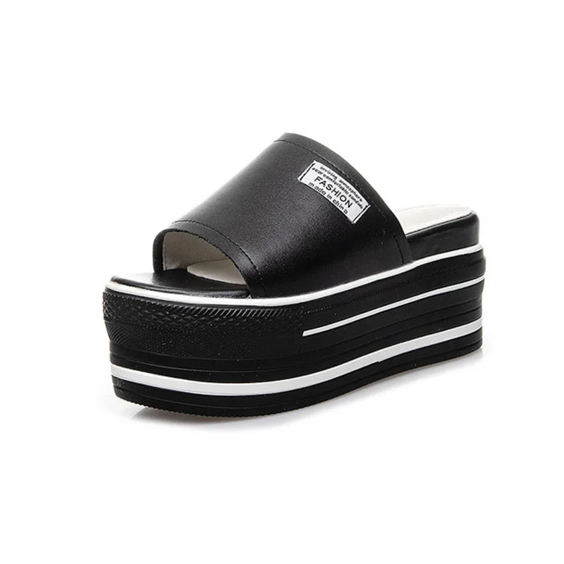 

Women's Summer Slippers 2019 Thick Sole Casual Leather Ladies Slides Platform Shoes For Woman Summer Slippers Outside Shoes