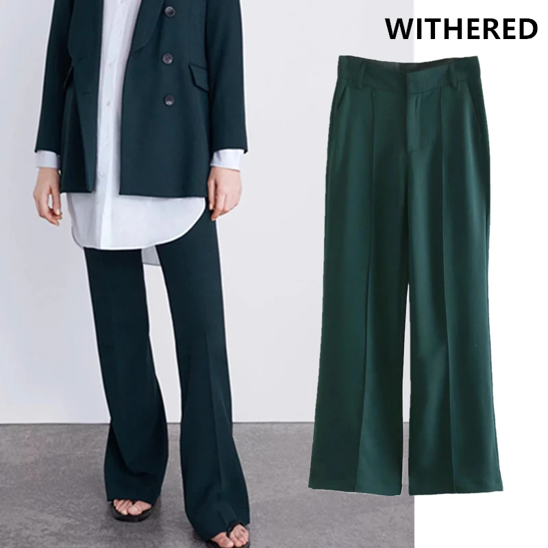 

Withered england style urban solid suit pants women high waist pantalones mujer pantalon femme trousers women plus size