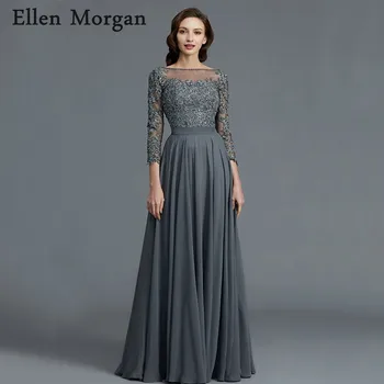 

Grey Chiffon Mother of the Bride Groom Dresses for Wedding Party Gowns Lace Floor Length Godmother Formal Gowns for Women Wear