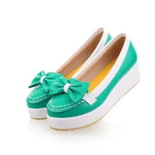 Дамы Платформы Лук Швейные Круглый Носок Плюс размер 34-43 леди Скольжения на Удобную Обувь Для Pregant женщины Квартиры Вождения Обувь