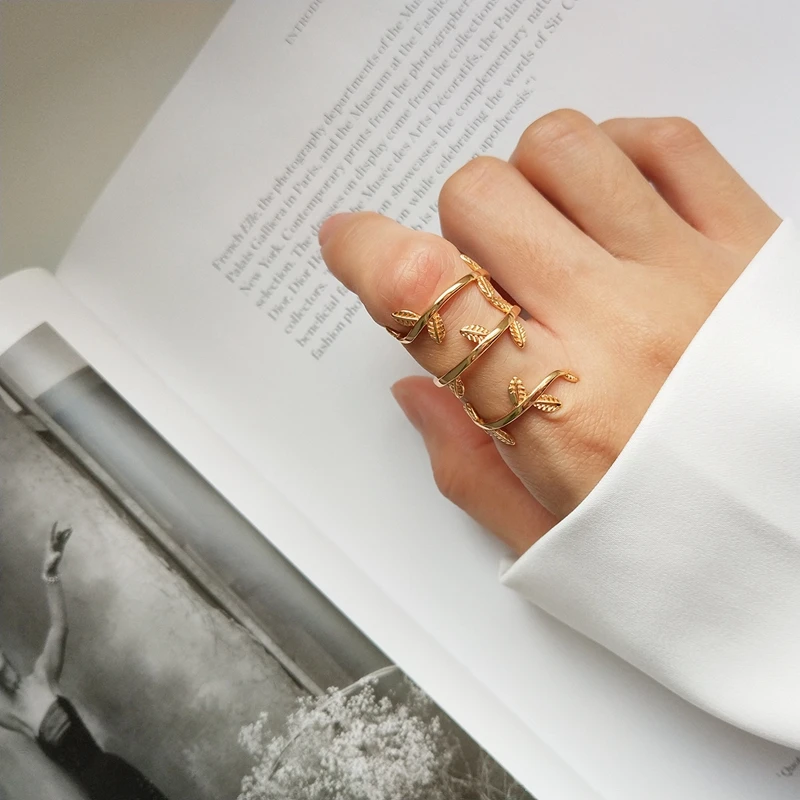 

LouLeur 925 sterling silver leaves winding rings three layers leaves winding champagne color rings for women fine jewelry gift