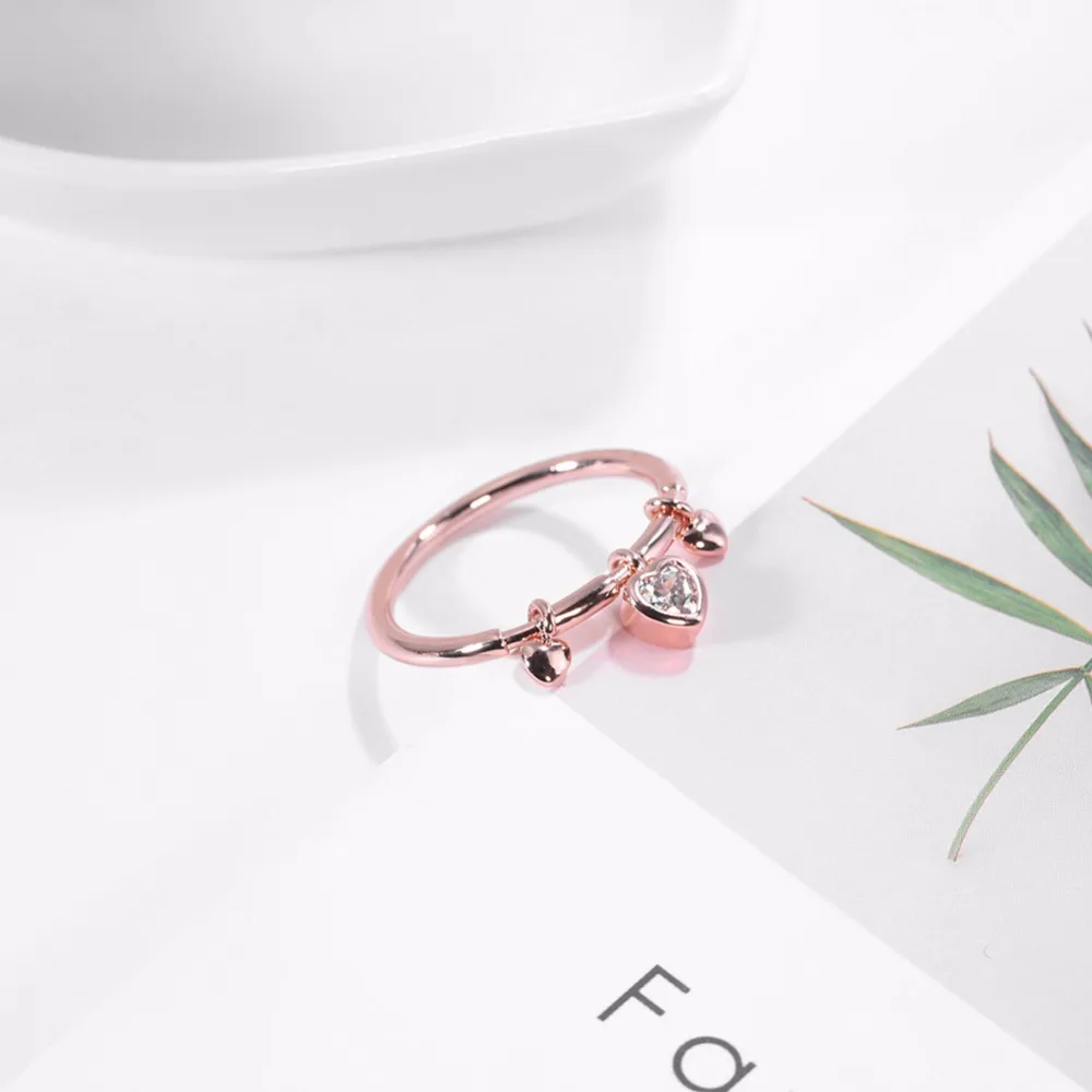 ERLUER кольца для женщин розовое золото подвеска в форме сердца ювелирные изделия девушка мода Кристалл Циркон Обручальное кольцо ювелирное изделие аксессуары