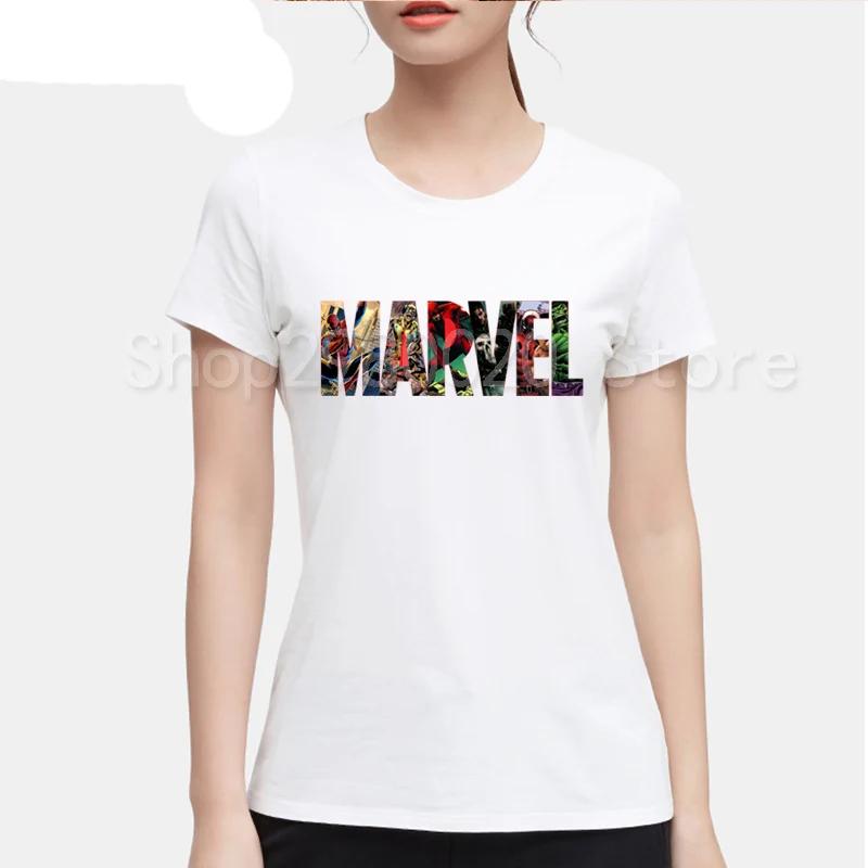 Модная женская футболка с коротким рукавом Marvel принтом черной Пантеры круглым