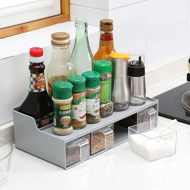 Multi functional kitchen storage box 4 grid transparent seasoning box