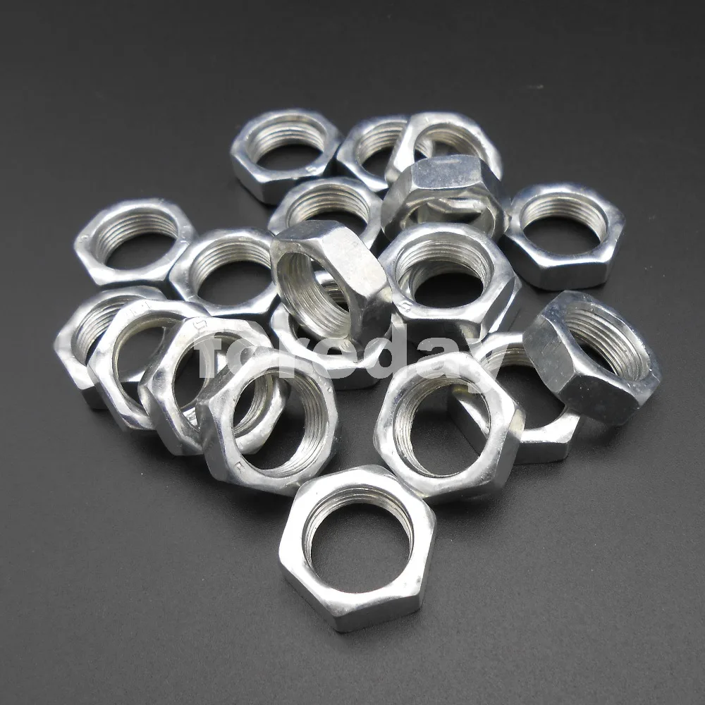 30PCS M14 Hexagon Half Lock Thin Zinc Nuts Fine Pitch Thread Carbon