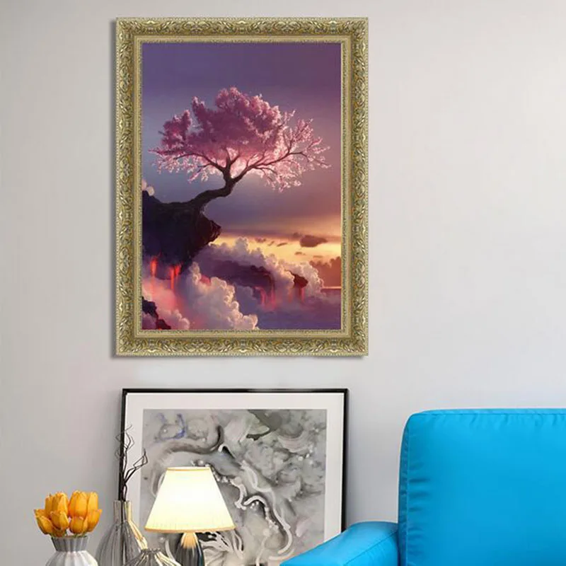 New 5D DIY Not Full Diamond Painting Round Drill Sakura tree on volcanic cliff Embroidery Cross Stitch gift Home Decor Gift (4)