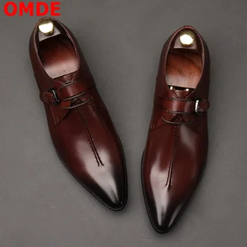 

OMDE British Style Pointed Toe Men Formal Shoes Fashion Lace-up Business Dress Shoes Leather Shoes Handmade Wedding Shoes