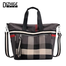 

DIZHIGE Brand Large Capacity Women Handbag Nylon Shoulder Bags High Quality School Bags For Teenager Girls Plaid Messenger Bag