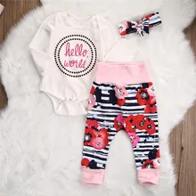 children long sleeve letter T shirt Girl print Romper Pant spring Set casual Clothes