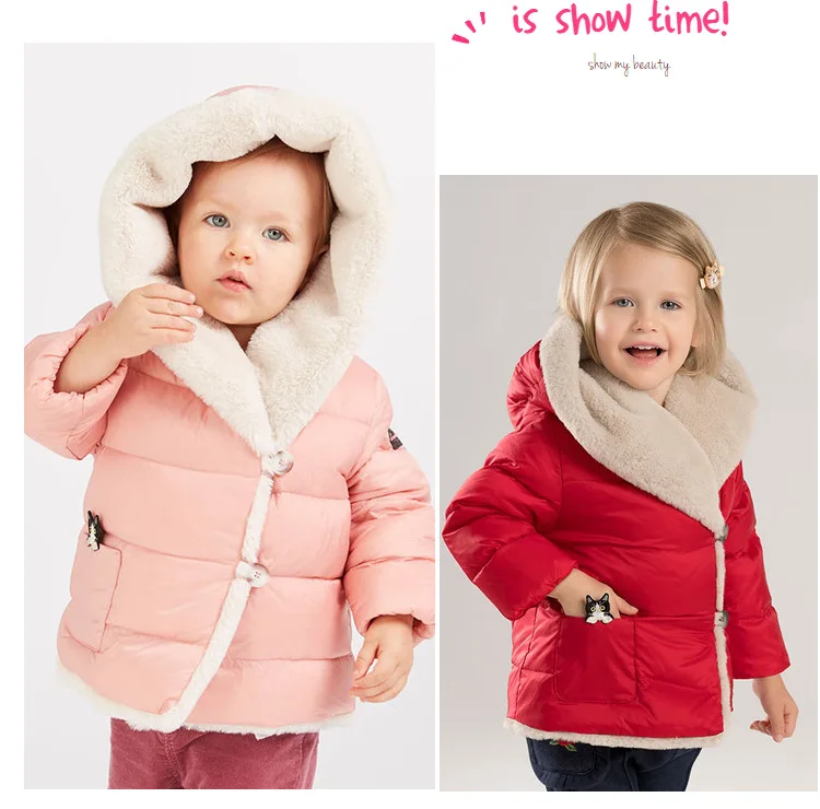 DB8964 dave bella/зимняя куртка-пуховик для маленьких девочек Детская верхняя одежда на 90% белом утином пуху модное однотонное пальто