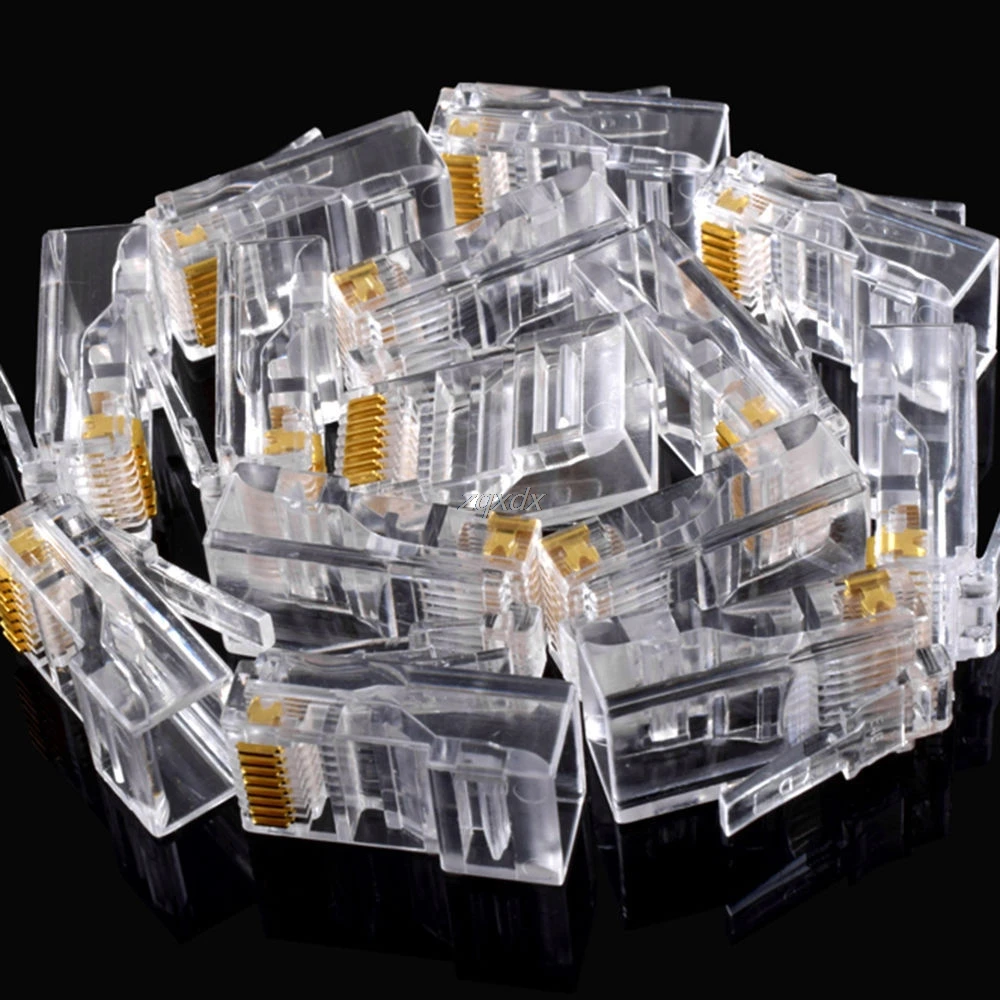 25Pcs Gold plated RJ45 Net Network Modular Plug Cat5 CAT5e Connector New Z17 Drop ship