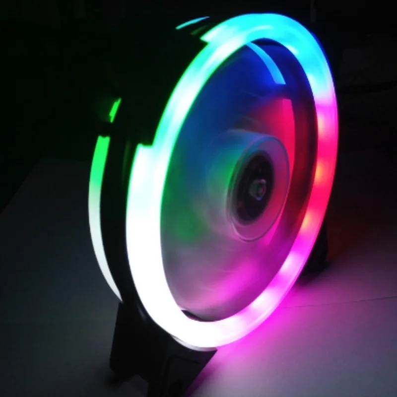 

120mm Double Aperture Multicolored LED Computer Case PC Cooling Fan RGB Adjust Quiet + IR Remote Cooler Fans For CPU