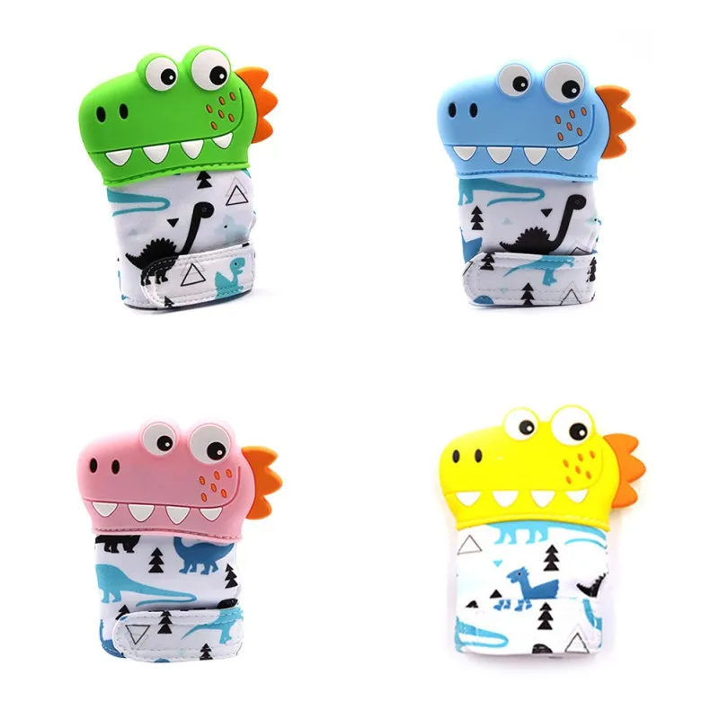 

teething gloves for babies cartoon animals dinosaur baby teether baby anti-bite silicone molar gloves for 0-3T