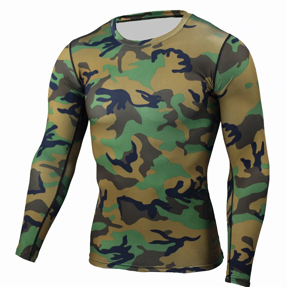 Camouflage Men MMA Compression Shirts Rashguard font b Fitness b font Long Sleeves Base Layer Skin