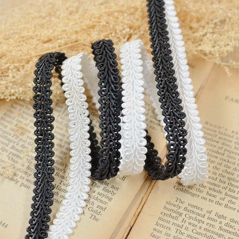 20 meters 1CM 0.39" wide ivory black braided rope lace trim ribbon
