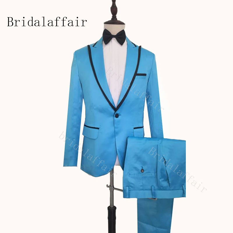 2019 Sur Mesure Shinny Ciel Bleu Slim Fit Hommes Costumes De Mariage Marie Fete Formelle Bal Costume Smoking Hommes Costumes 2 Pieces Costume Homme Aliexpress