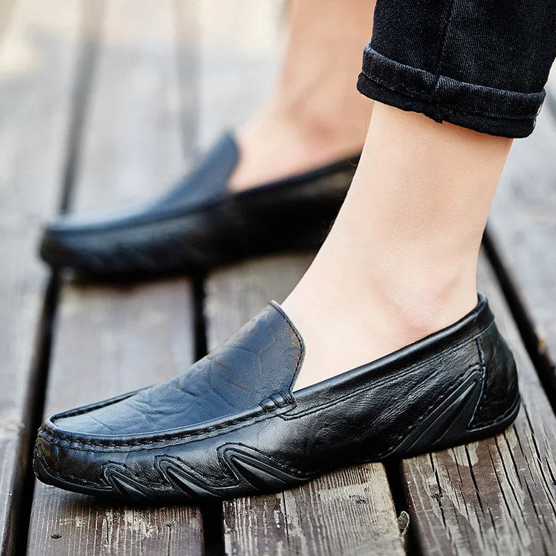 

High Quality Leather Shoes Men Casual Flats 2018 Men Leather Shoes Slip On Mens Shoes 5