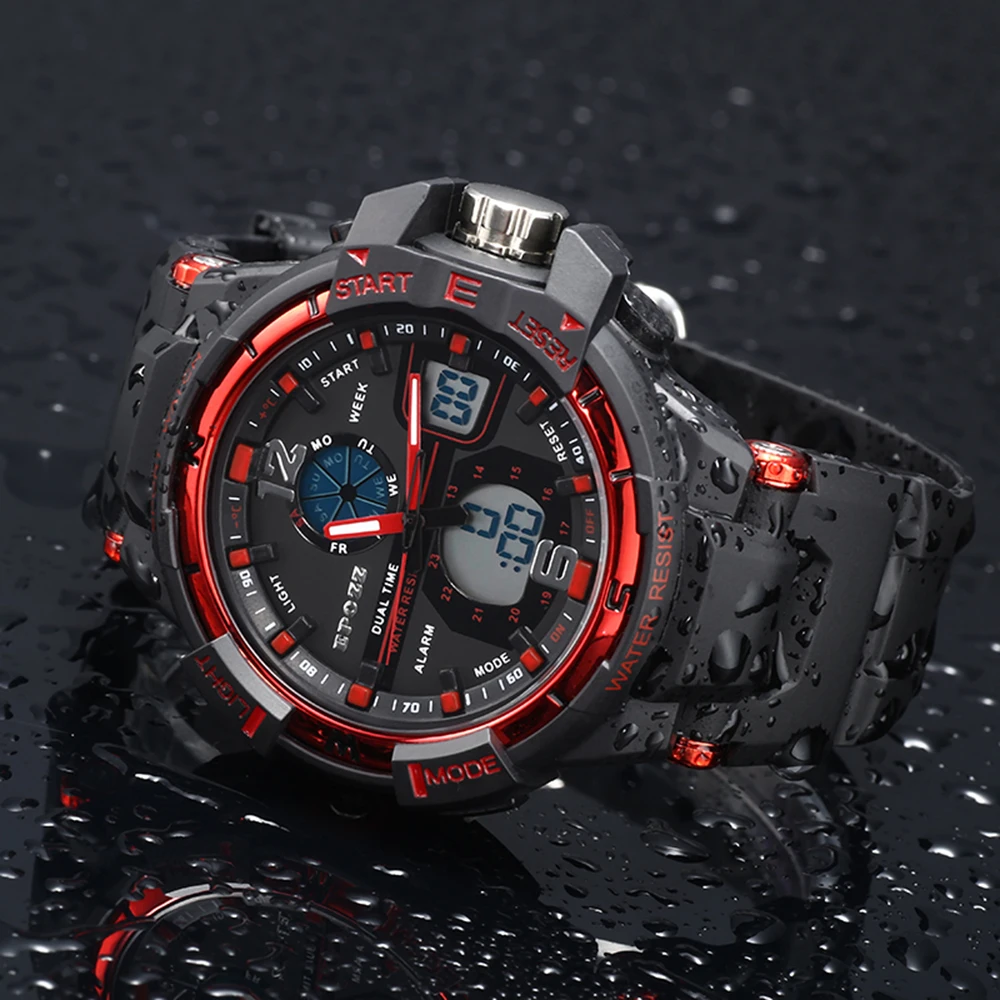 

Epozz Dual Display sport watch shock Resistant hours Male clock Outdoor Rubber strap Weight 67 g black red relogio masculino