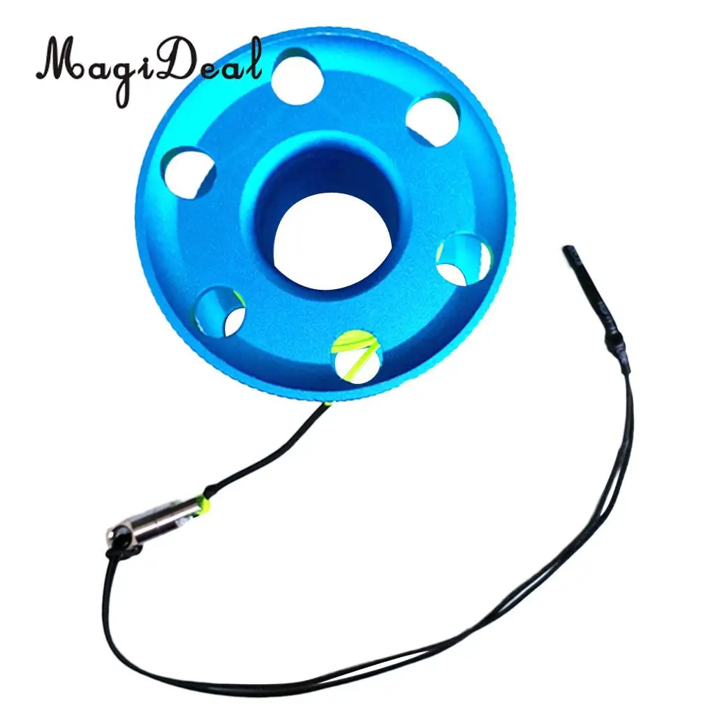 MagiDeal Blue Aluminum Alloy Compact Finger Reel Tech Spool & 20m Line Bolt Snap for Scuba Diving Snorkeling Applications